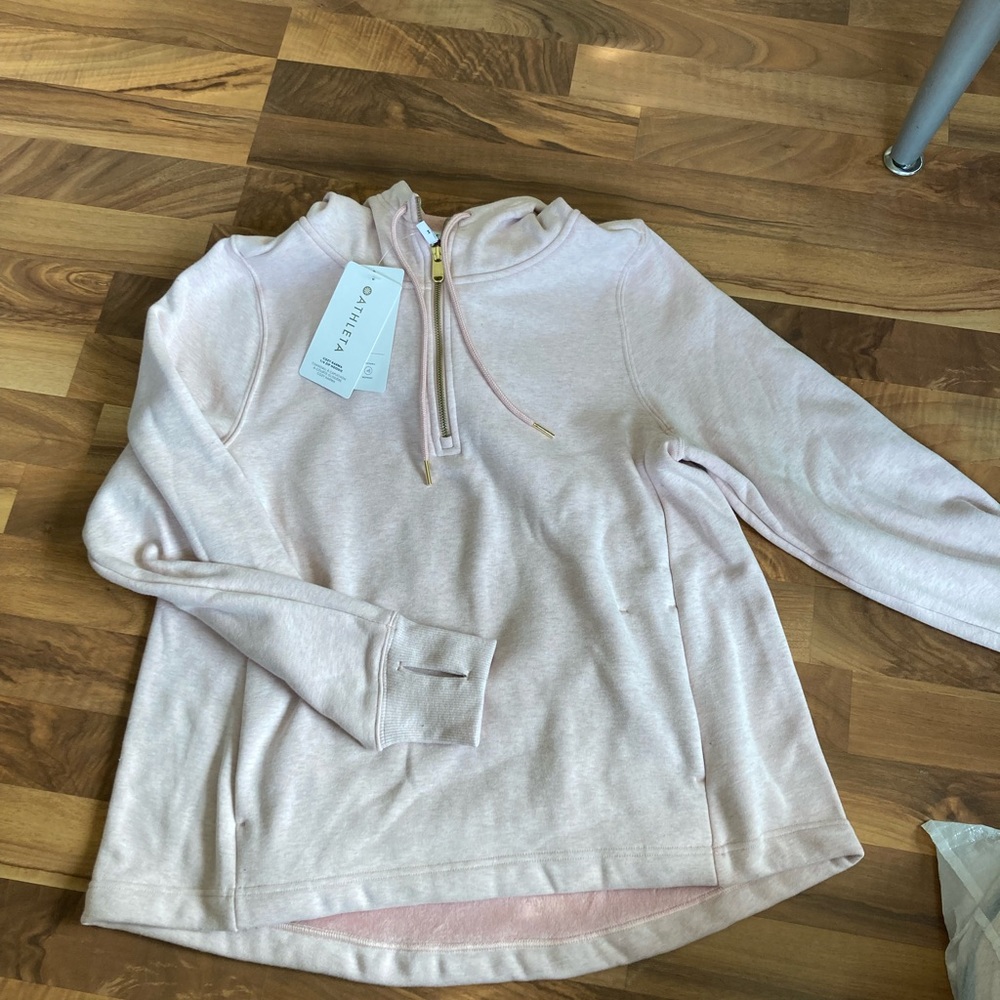 NWT: ATHLETA LIGHT PINK COZY KARMA 1/4 ZIP UP HOODIE